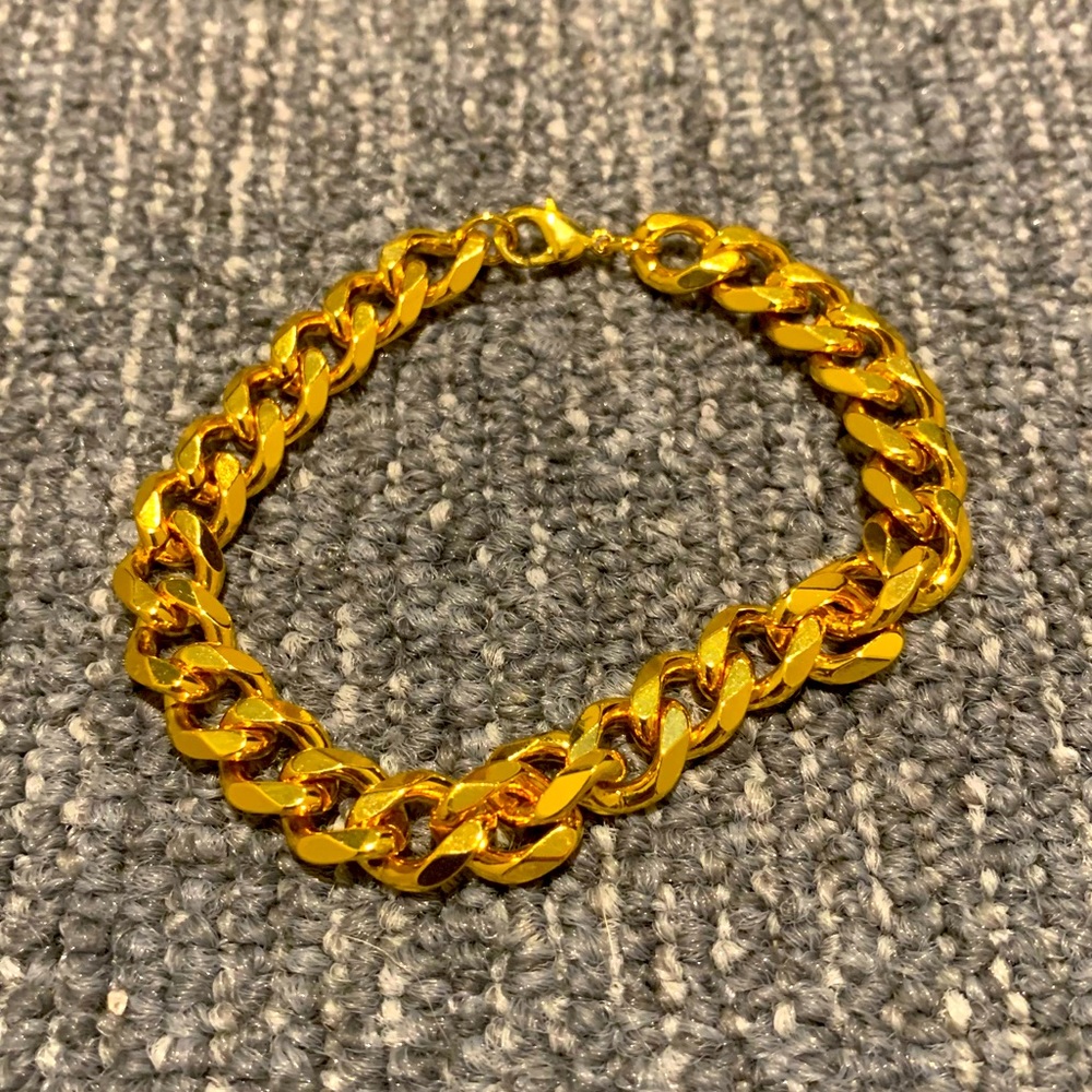8.5” Long 11mm 24k Gold Electroplated Cuban Link Bracelet